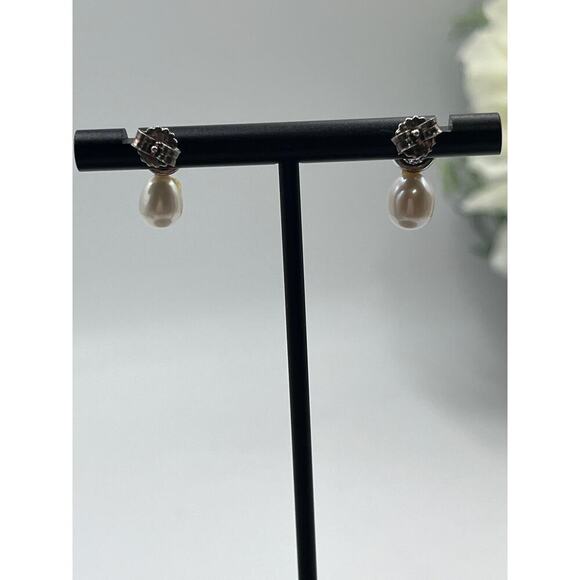 Signed‎ Designer 925 Sterling Silver Round Blue Topaz Drop Pierced Earrings - Picture 4 of 11